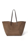 Brunello Cucinelli Embossed-logo Suede Tote Bag In Bark