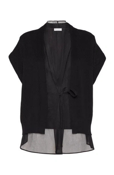 Brunello Cucinelli Layered Cardigan With Monili In Black