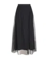Brunello Cucinelli Embellished Pleated Silk Midi Skirt In Black