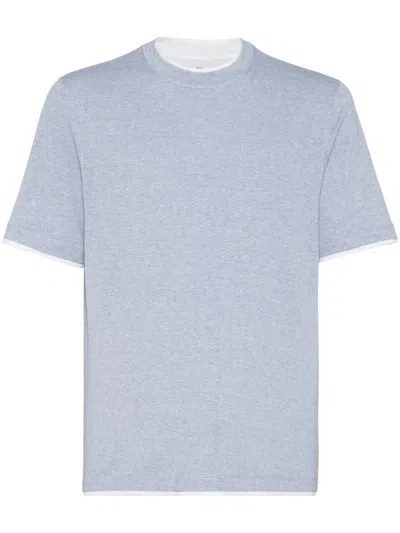 Brunello Cucinelli Layered Cotton-linen T-shirt In Blue