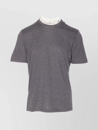 Brunello Cucinelli Layered Crew Neck T-shirt With Short Sleeves In Gray