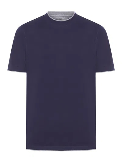 Brunello Cucinelli Layered Detail Cotton T-shirt In Blue
