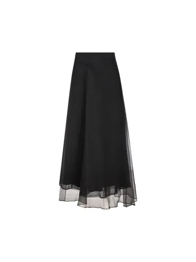 Brunello Cucinelli Layered Effect Midi Skirt In Nero