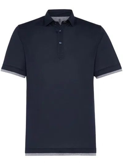 Brunello Cucinelli Silk-blend Faux-layered Polo Shirt In Blau