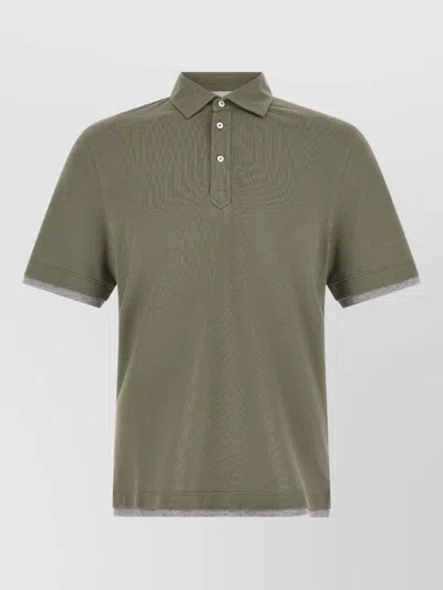 Brunello Cucinelli Layered Effect Polo Shirt Contrast Trim In Green