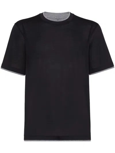 Brunello Cucinelli Layered-effect Silk-cotton T-shirt In Noir