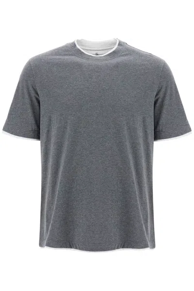 Brunello Cucinelli Layered-effect Cotton T-shirt In Grey