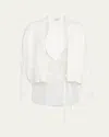 Brunello Cucinelli Layered Golf Cotton Organza Cardigan In C2723 White