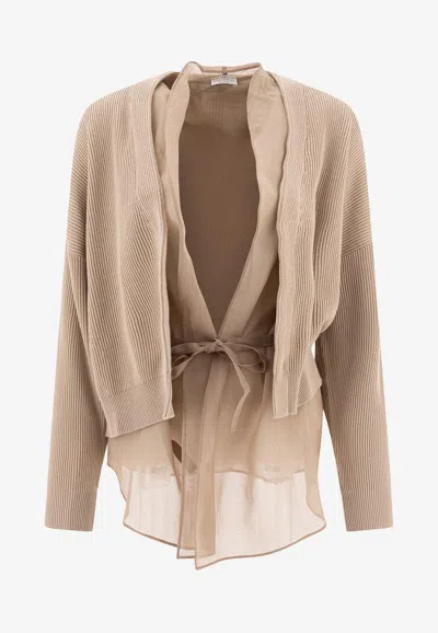 Brunello Cucinelli Layered Long-sleeved Cardigan In Beige