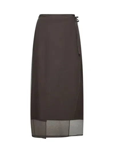 Brunello Cucinelli Layered Midi Skirt In Brown