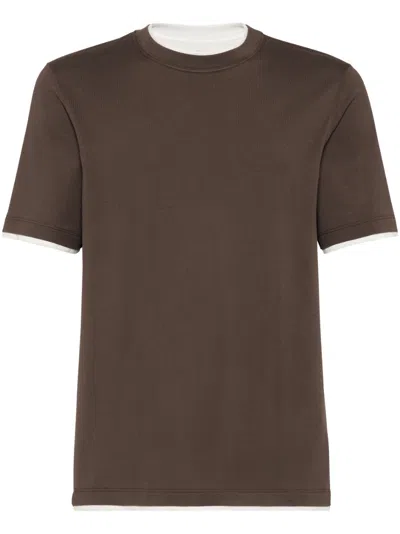 Brunello Cucinelli Men Crew Neck T-shirt With Faux-layering In Multicolor