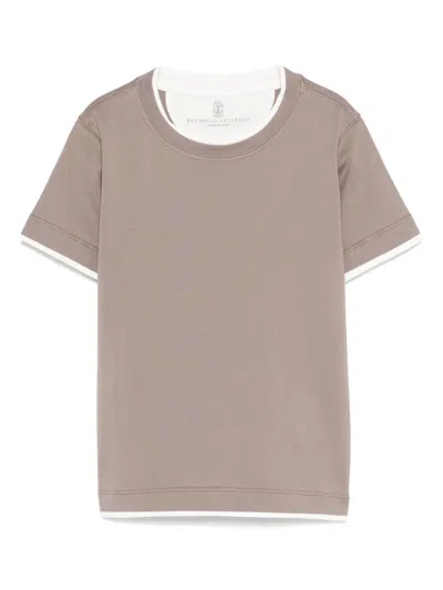 Brunello Cucinelli Kids' Layered T-shirt In Brown