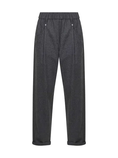 Brunello Cucinelli Women Lead Grey Wool And Cashmere Baggy Trousers In Gray