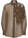 Brunello Cucinelli Laser Cut Crispy Silk Chiffon Blouse In Brown