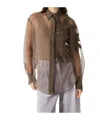 Brunello Cucinelli Laser Cut Crispy Silk Chiffon Blouse In Brown