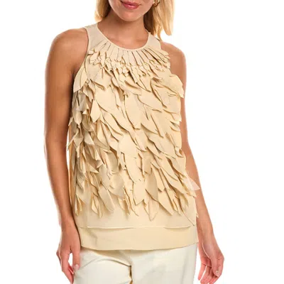 Brunello Cucinelli Leaf Appliqué Silk Tank Top In Neutral