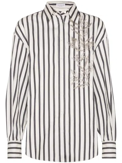 BRUNELLO CUCINELLI BRUNELLO CUCINELLI GLISTENING HERBARIUM EMBROIDERY POPLIN SHIRT