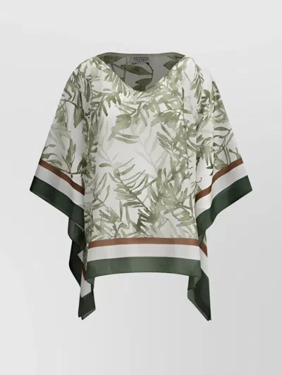 BRUNELLO CUCINELLI LEAF PRINT SILK BLOUSE