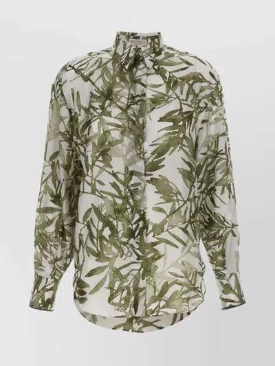BRUNELLO CUCINELLI LEAF PRINT SILK SHIRT WITH LONG SLEEVES
