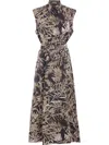Brunello Cucinelli Leaf-print Sleeveless Cotton Dress In 黑色