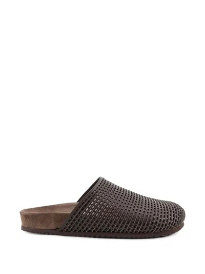 Brunello Cucinelli Leahter Slippers In Animal Print