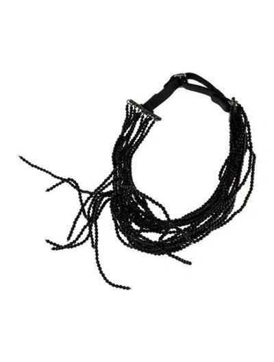 Pre-owned Brunello Cucinelli Leather & Bead Choker Necklace, 16.5" In Gray