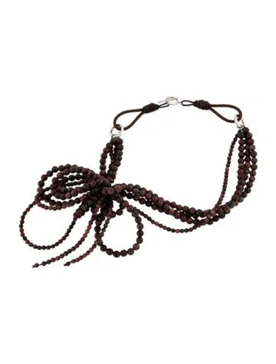Pre-owned Brunello Cucinelli Leather & Bead Choker Necklace, 17" In Multi