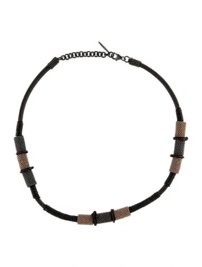 Pre-owned Brunello Cucinelli Leather & Bead Collar Necklace, 17.5" In Multi
