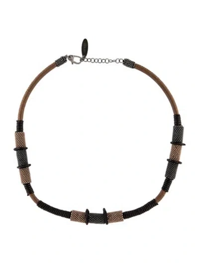 Pre-owned Brunello Cucinelli Leather & Bead Collar Necklace, 17.5" In Multi