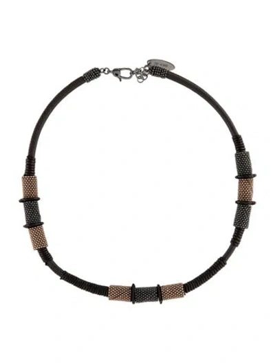 Pre-owned Brunello Cucinelli Leather & Bead Collar Necklace, 17.5" In Multi