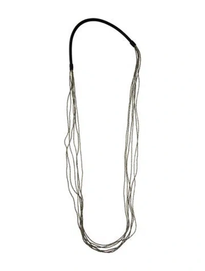 Pre-owned Brunello Cucinelli Leather & Bead Multi-strand Necklace, 46" In Black