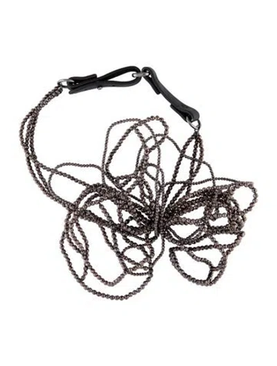 Pre-owned Brunello Cucinelli Leather & Beaded Choker Necklace, 17.25" In Multi