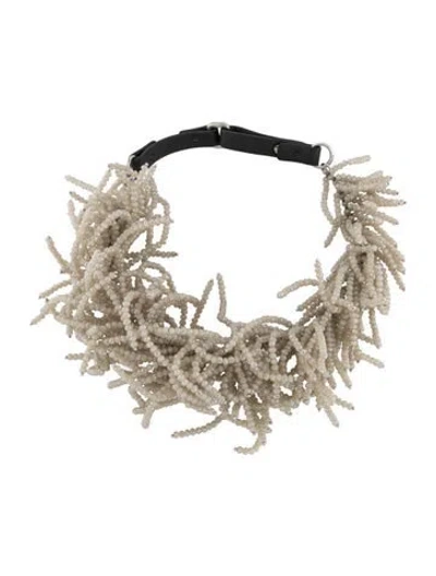 Pre-owned Brunello Cucinelli Leather & Beaded Choker Necklace, 18" In Multi
