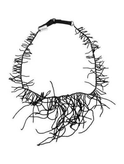 Pre-owned Brunello Cucinelli Leather & Beaded Fringe Bead Strand Necklace, 32.5" In Black