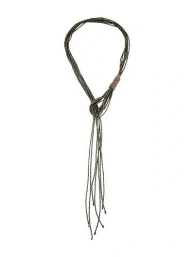 Pre-owned Brunello Cucinelli Leather & Beaded Lariat Necklace, 24" In Multicolor