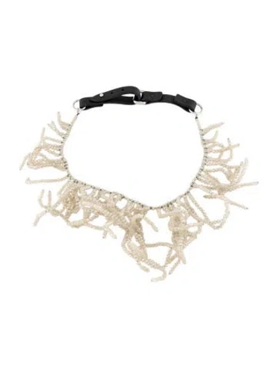 Pre-owned Brunello Cucinelli Leather & Glass Bead Branch Choker Necklace, 18.25" In Multi