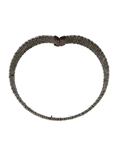 Pre-owned Brunello Cucinelli Leather & Mohair Beaded Choker Necklace, 16" In Multi