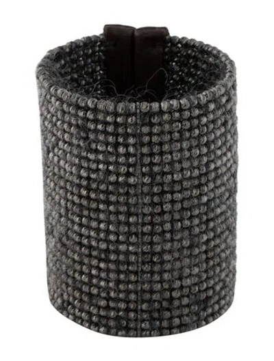 Pre-owned Brunello Cucinelli Leather & Mohair Beaded Cuff Bracelet, 6" In Brown