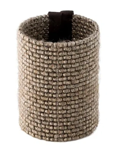 Pre-owned Brunello Cucinelli Leather & Mohair Beaded Cuff Bracelet, 6" In Brown