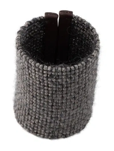 Pre-owned Brunello Cucinelli Leather & Mohair Beaded Cuff Bracelet, 6.5" In Multi
