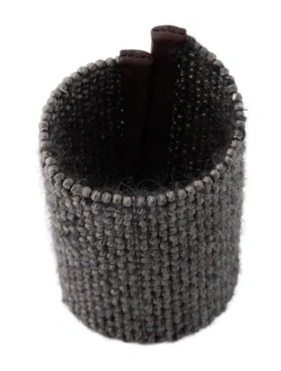 Pre-owned Brunello Cucinelli Leather & Mohair Cuff Bracelet, 6" In Brown