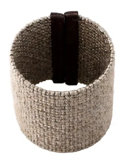 Pre-owned Brunello Cucinelli Leather & Mohair Cuff Bracelet, 7.25" In Brown