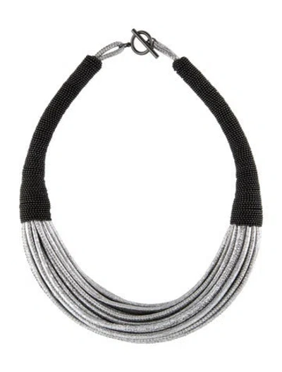 Pre-owned Brunello Cucinelli Leather & Monili Bead Multistrand Choker Necklace, 16.5"