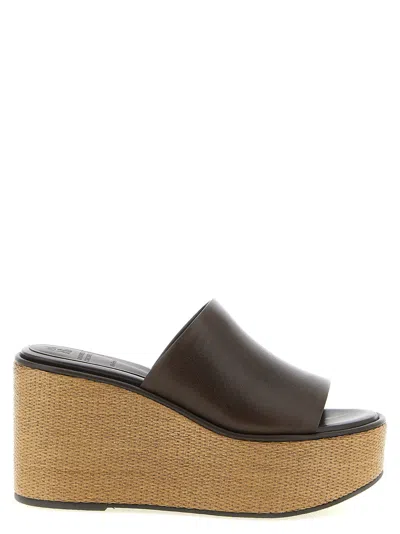 Brunello Cucinelli Leather And Raffia Platform Wedge In Brown