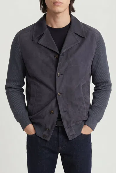 Brunello Cucinelli Leather And Ribbed Knit Jacket In Gray