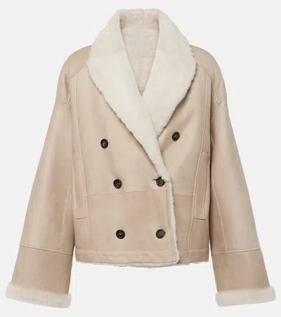 Brunello Cucinelli Leather And Shearling Reversible Jacket In Beige
