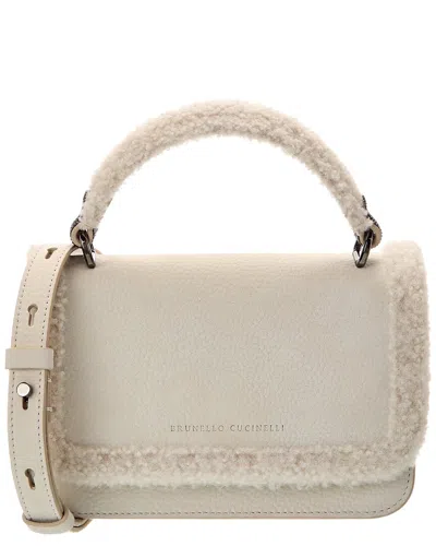 Pre-owned Brunello Cucinelli Leather & Shearling Shoulder Bag (authentic Pre-loved)