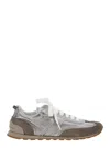 Brunello Cucinelli Monili Pull-tab Crinkle-effect Leather Low-top Sneakers In Gray