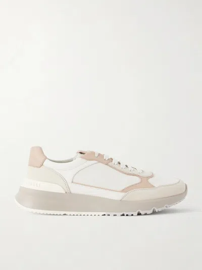 Brunello Cucinelli Bicolor Suede And Leather Low-top Sneakers With Serrated Sole In Neutral