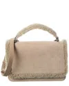 Brunello Cucinelli Leather & Wool Shoulder Bag In Neutral